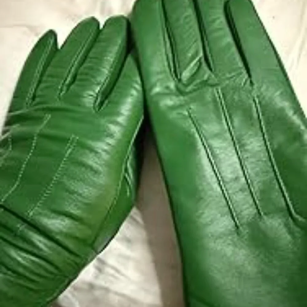 New Sheepskin Leather Gloves Cashmere Lined Green Touchscreen Women Size Large